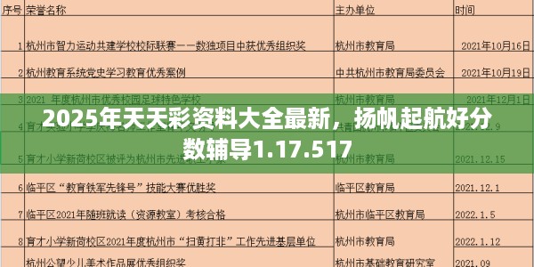 2025年天天彩资料大全最新，扬帆起航好分数辅导1.17.517