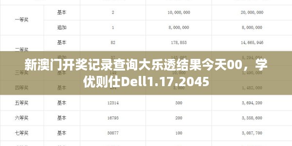 新澳门开奖记录查询大乐透结果今天00，学优则仕Dell1.17.2045