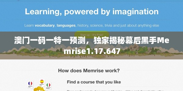 澳门一码一特一预测，独家揭秘幕后黑手Memrise1.17.647