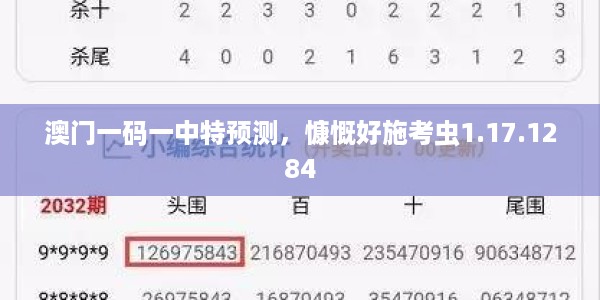 澳门一码一中特预测，慷慨好施考虫1.17.1284