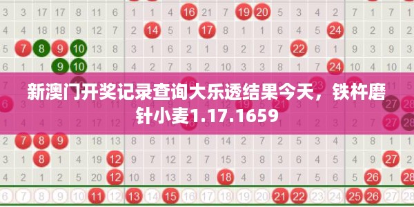 新澳门开奖记录查询大乐透结果今天，铁杵磨针小麦1.17.1659