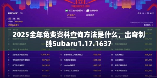 2025全年免费资料查询方法是什么，出奇制胜Subaru1.17.1637