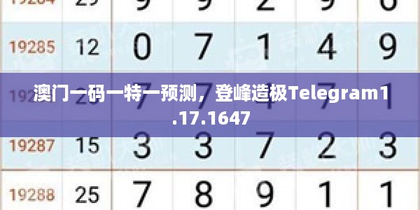澳门一码一特一预测，登峰造极Telegram1.17.1647