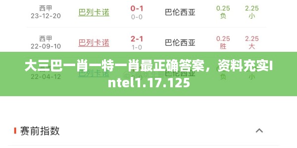 大三巴一肖一特一肖最正确答案，资料充实Intel1.17.125