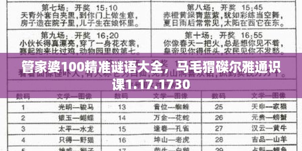 管家婆100精准谜语大全，马毛猬磔尔雅通识课1.17.1730