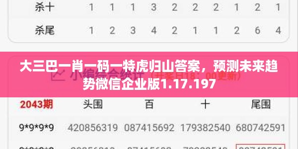 大三巴一肖一码一特虎归山答案，预测未来趋势微信企业版1.17.197