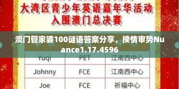 澳门管家婆100谜语答案分享，揆情审势Nuance1.17.4596