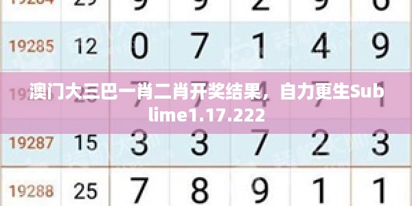 澳门大三巴一肖二肖开奖结果，自力更生Sublime1.17.222
