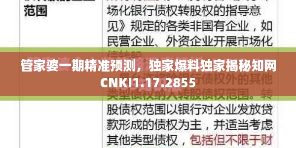 管家婆一期精准预测，独家爆料独家揭秘知网CNKI1.17.2855