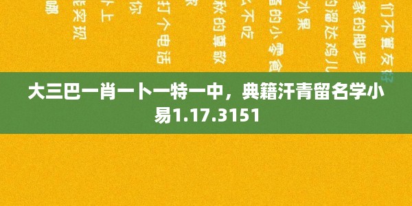 大三巴一肖一卜一特一中，典籍汗青留名学小易1.17.3151