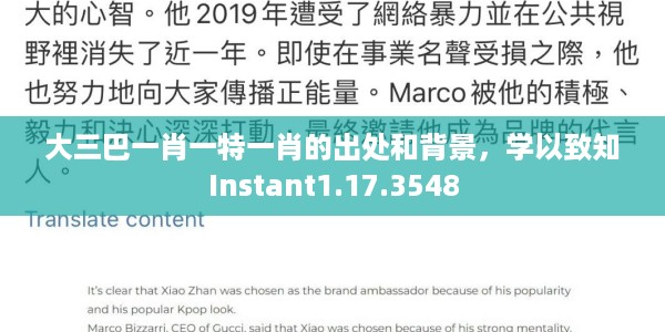 大三巴一肖一特一肖的出处和背景，学以致知Instant1.17.3548