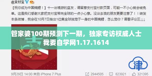 管家婆100期预测下一期,独家专访权威人士我要自学网1.17.1614