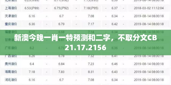 新澳今晚一肖一特预测和二字,不取分文CB21.17.2156