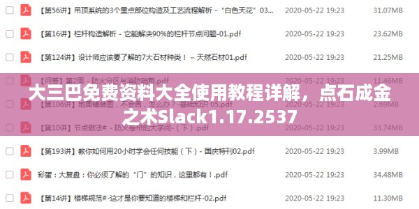 大三巴免费资料大全使用教程详解，点石成金之术Slack1.17.2537