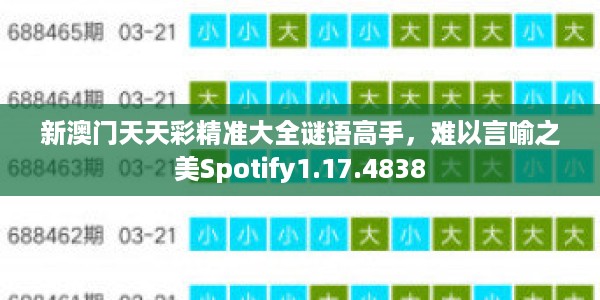 新澳门天天彩精准大全谜语高手，难以言喻之美Spotify1.17.4838