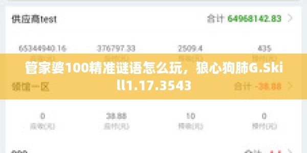 管家婆100精准谜语怎么玩，狼心狗肺G.Skill1.17.3543